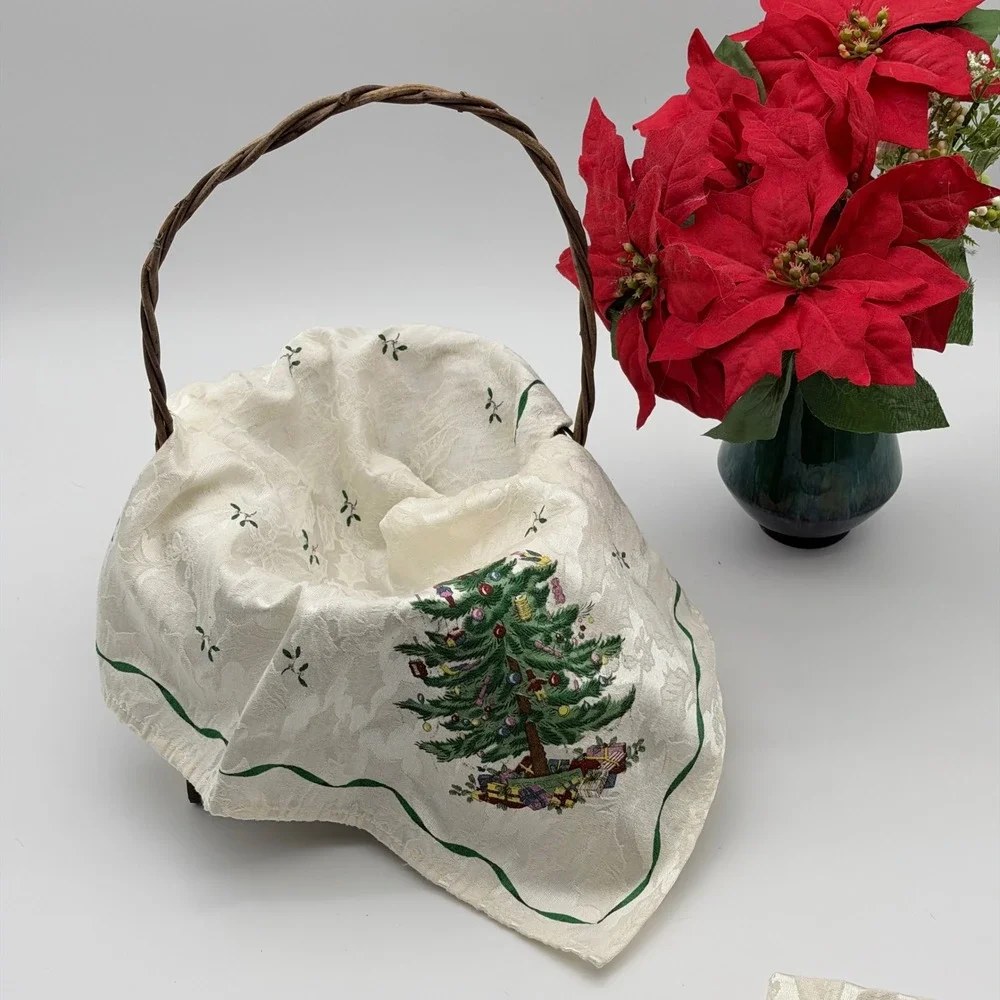 Vintage Spode Christmas Tree Pattern Cloth Napkins Set of 4 Holiday Table Linens